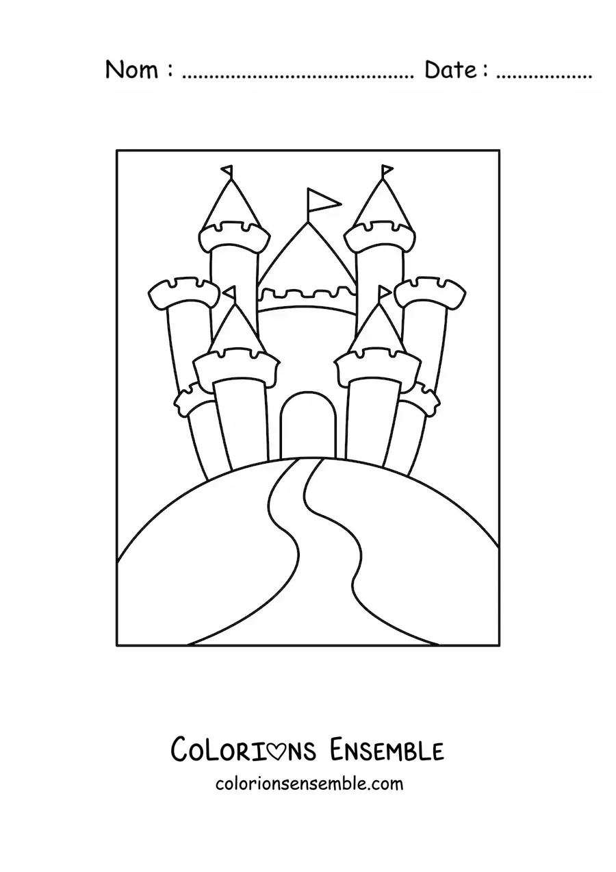 Image à colorier d’un château sur une colline