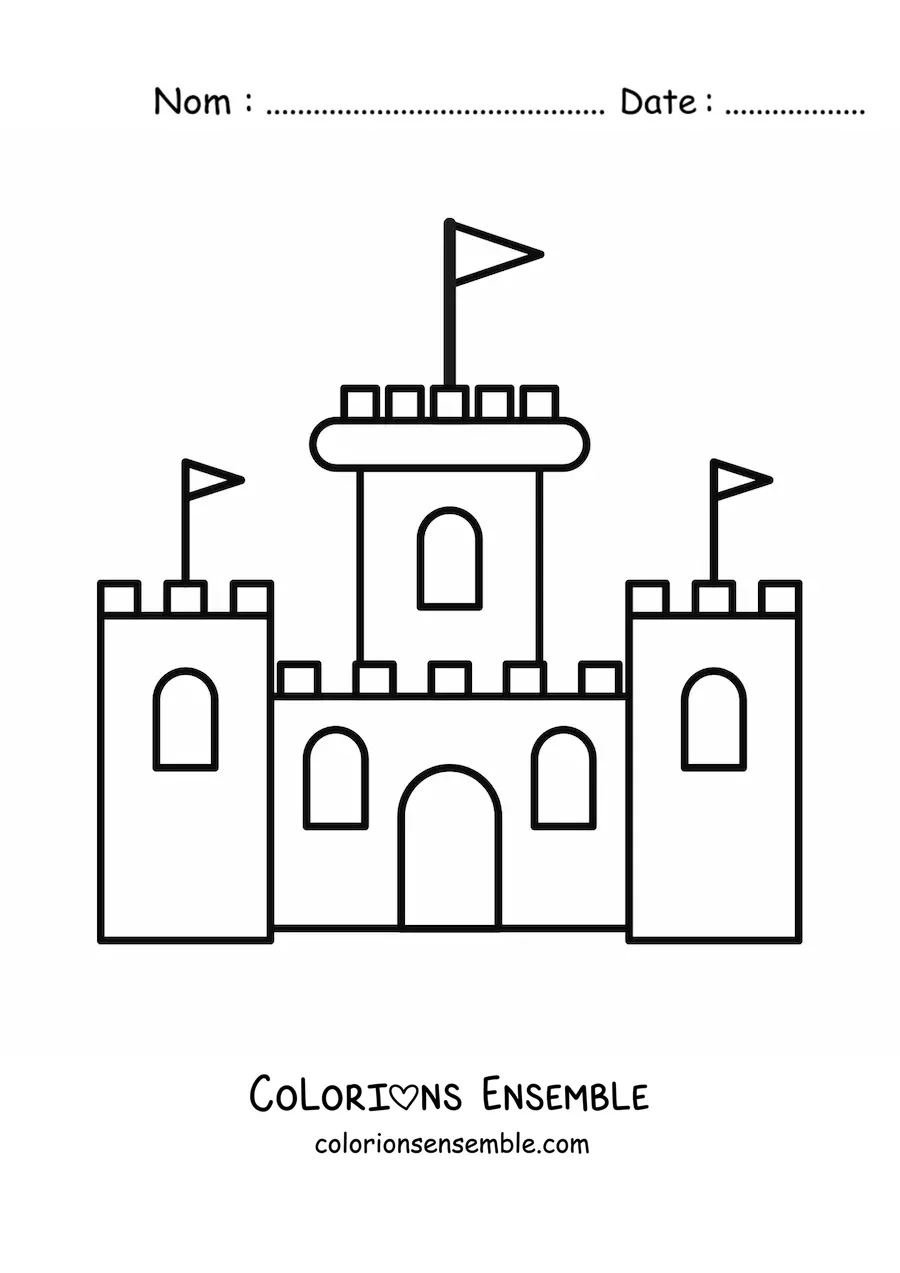Image à colorier d’un château tout simple à trois tours