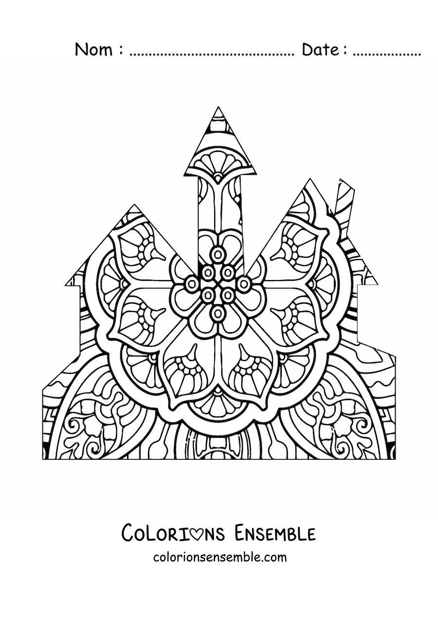 Image à colorier d'un château en forme de mandala