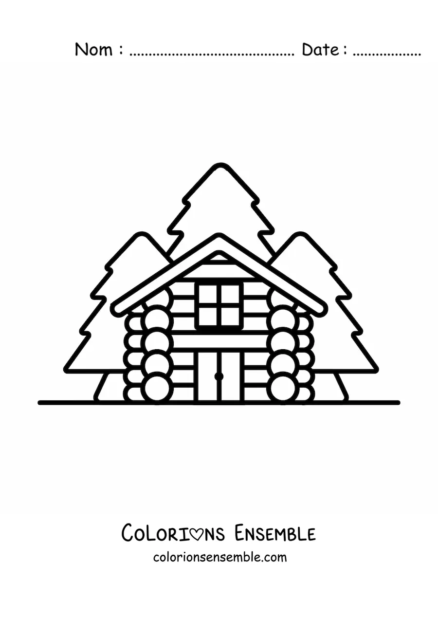 Image à colorier d'une cabane dans la forêt