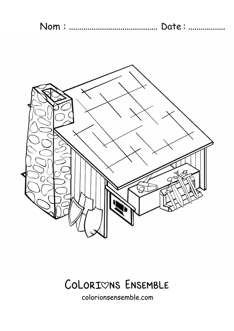 Image à colorier d'une cabane médiévale