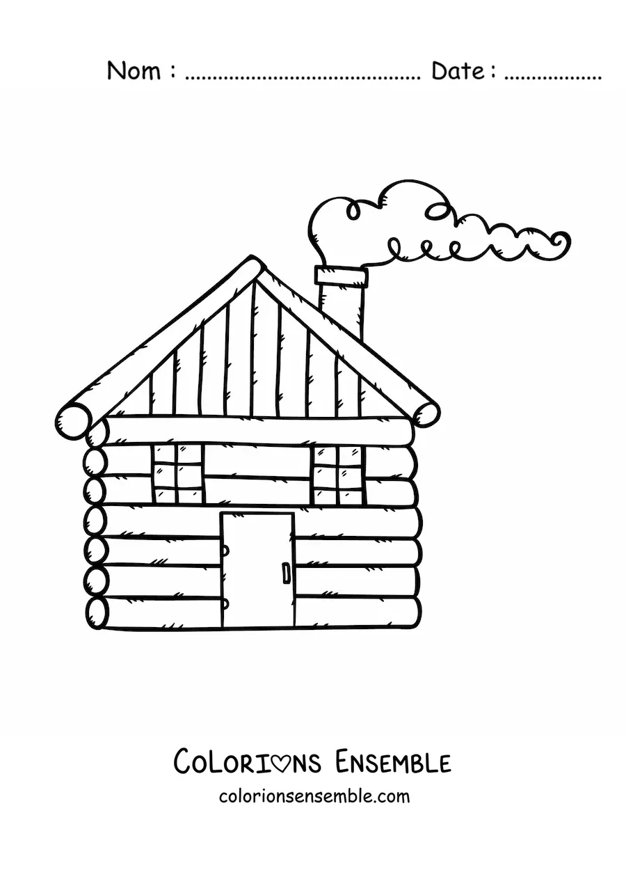 Image à colorier d'une cabane en bois avec une cheminée