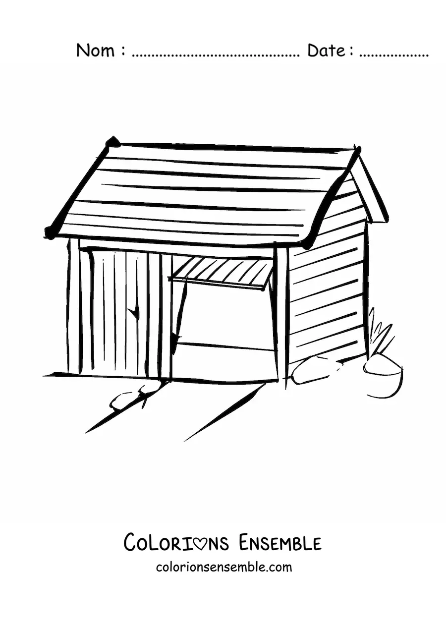 Image à colorier d'une cabane construite en bois