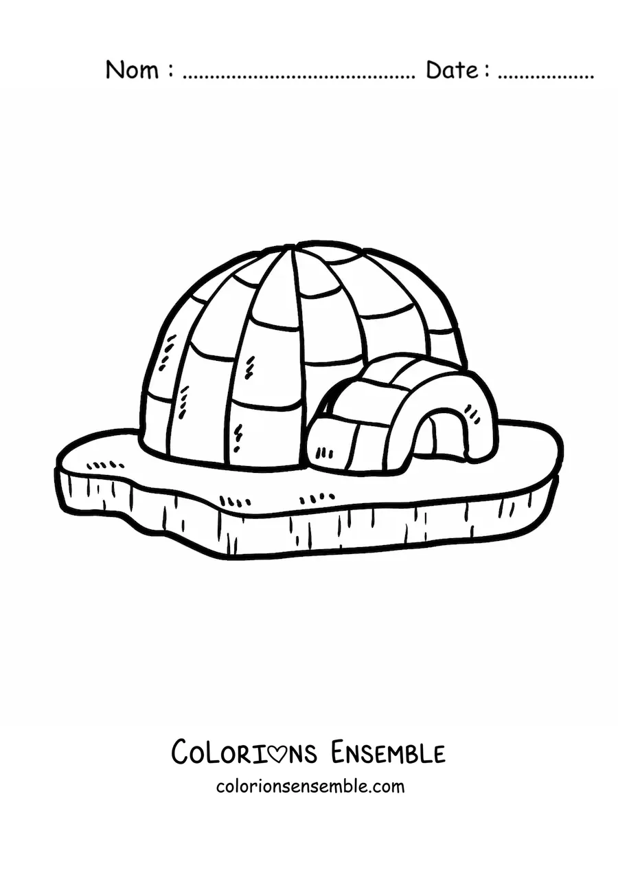Image à colorier d'un igloo sur la glace