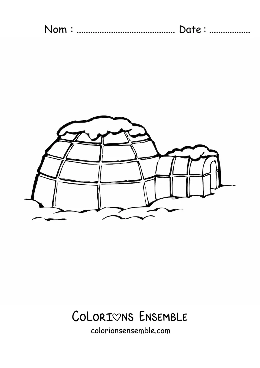 Image à colorier d'un igloo dans la neige