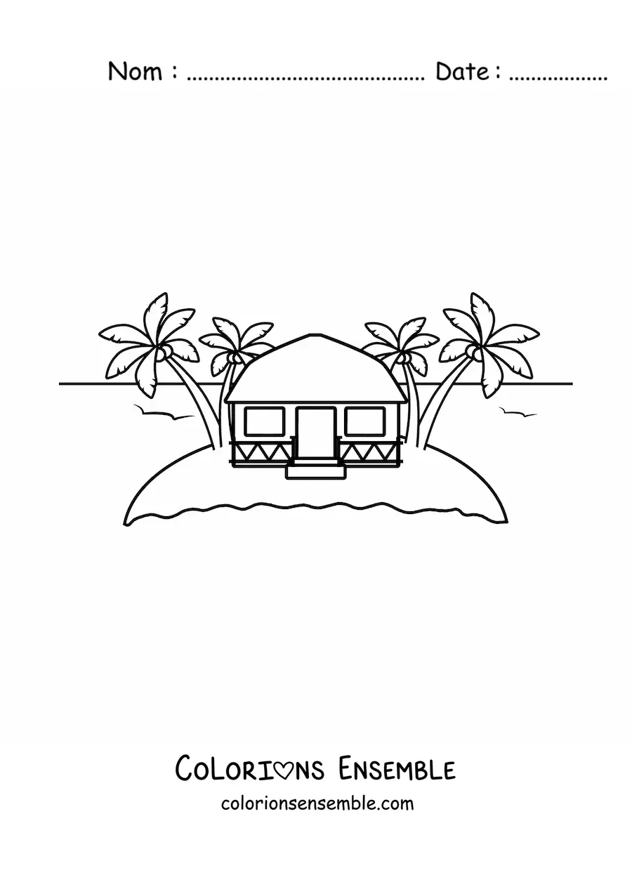 Image à colorier d'une hutte sur une île