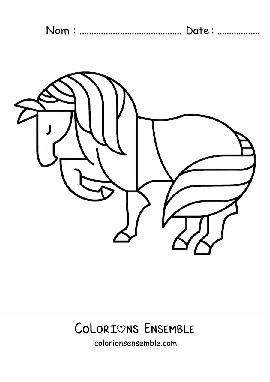 Image à colorier d’un cheval de profil avec les yeux fermés levant une patte
