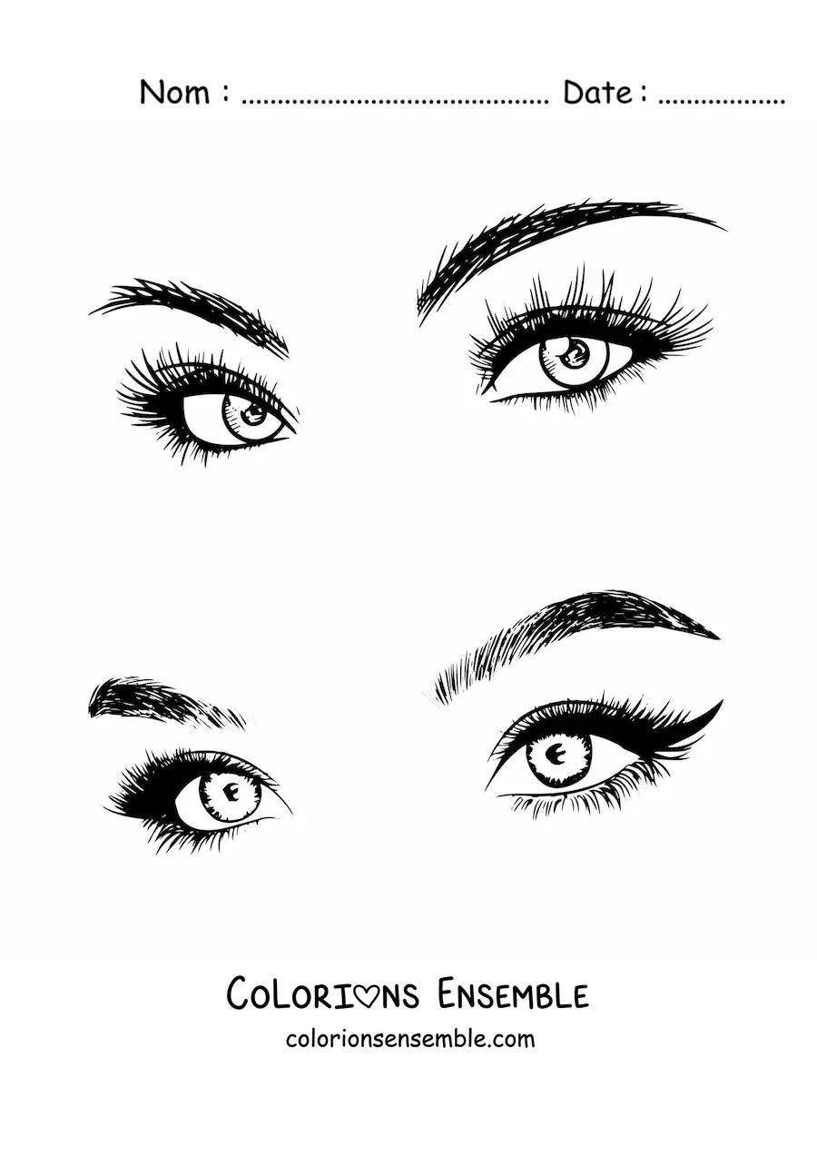 Image à colorier de deux paires de jolis yeux féminins