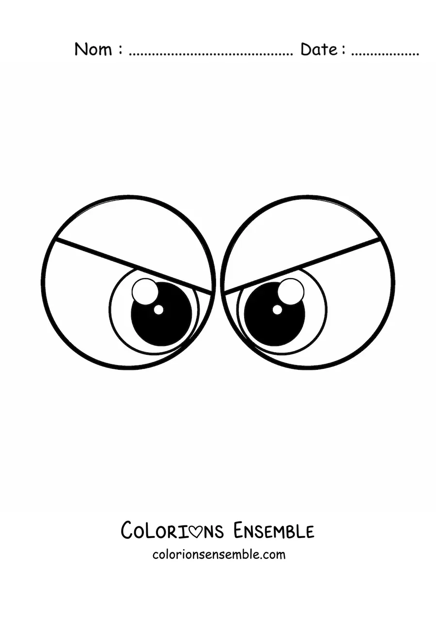 Image à colorier d'une paire d'yeux furieux de style dessin animé