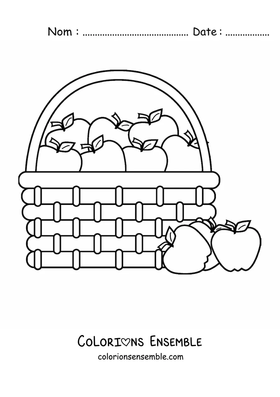 Image à colorier d’un panier rempli de pommes