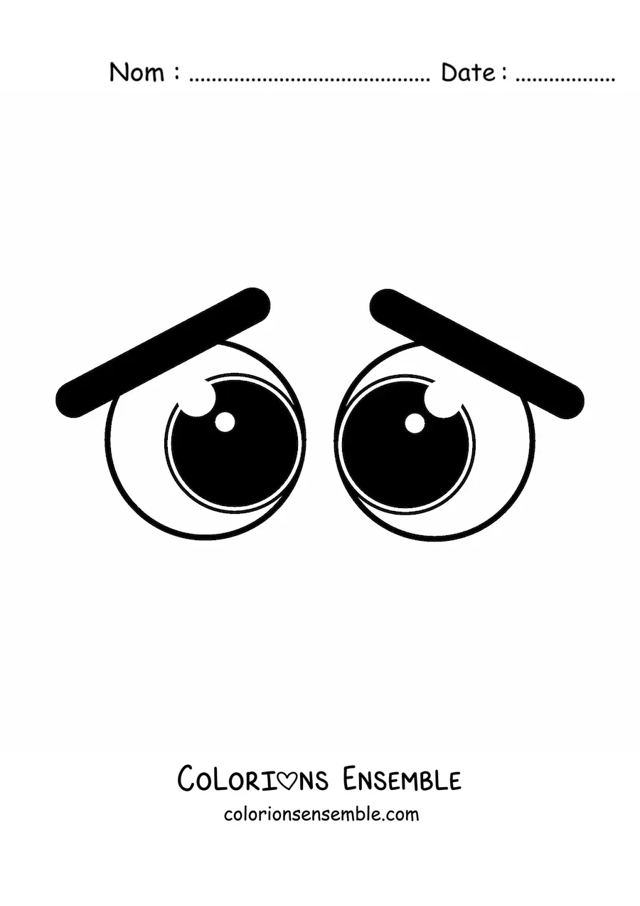 Image à colorier d'une paire d'yeux larmoyants de style dessin animé