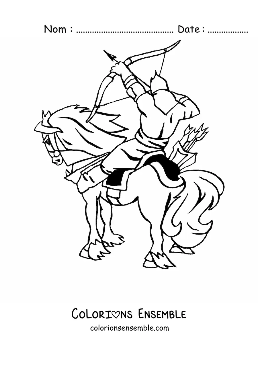 Image à colorier d’un archer à cheval décochant une flèche