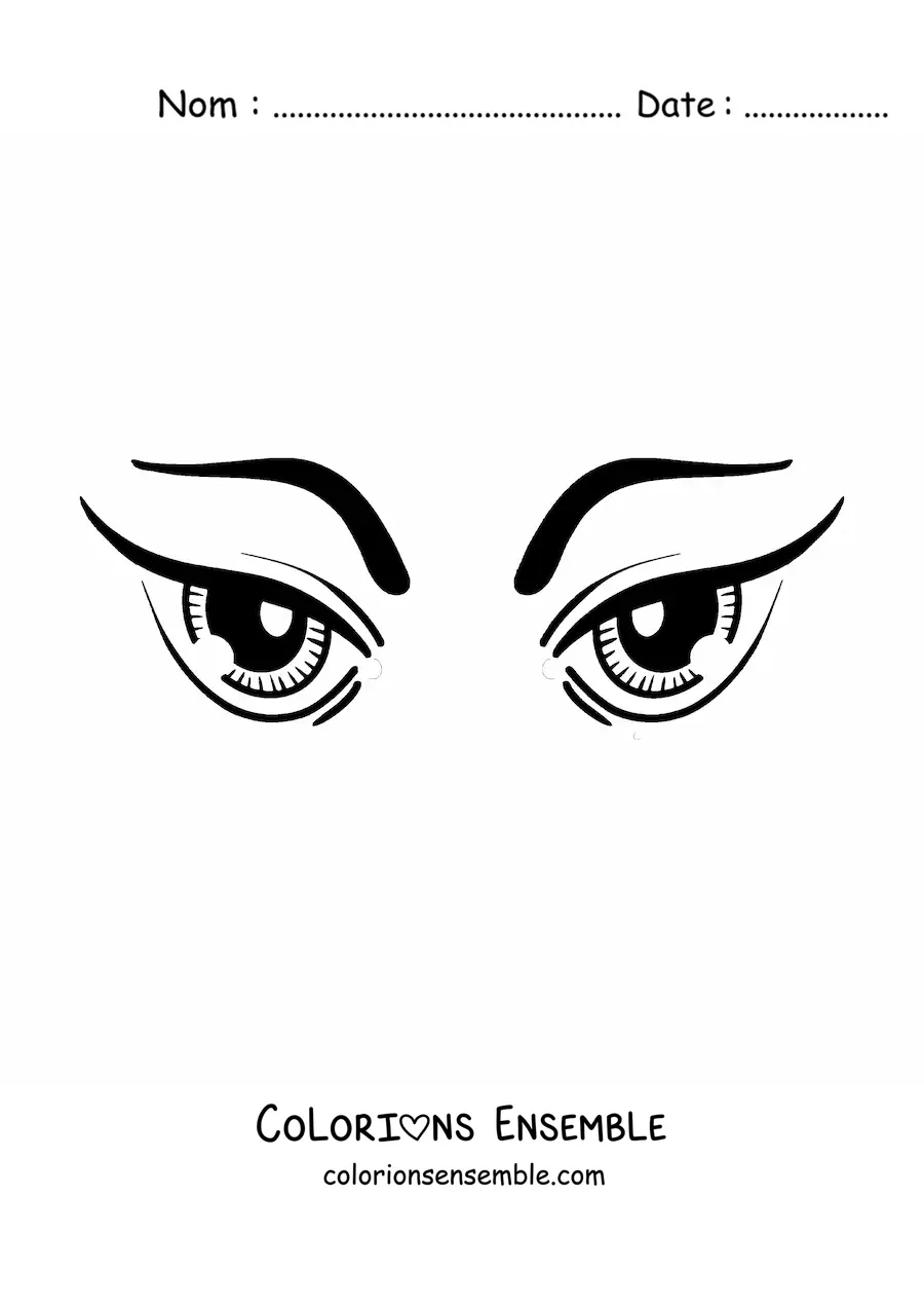 Image à colorier d'une paire d'yeux mystérieux aux sourcils froncés
