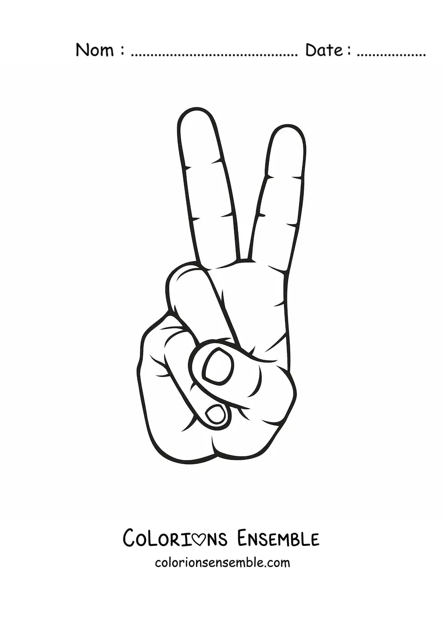 Image à colorier d'une main faisant le signe de la paix