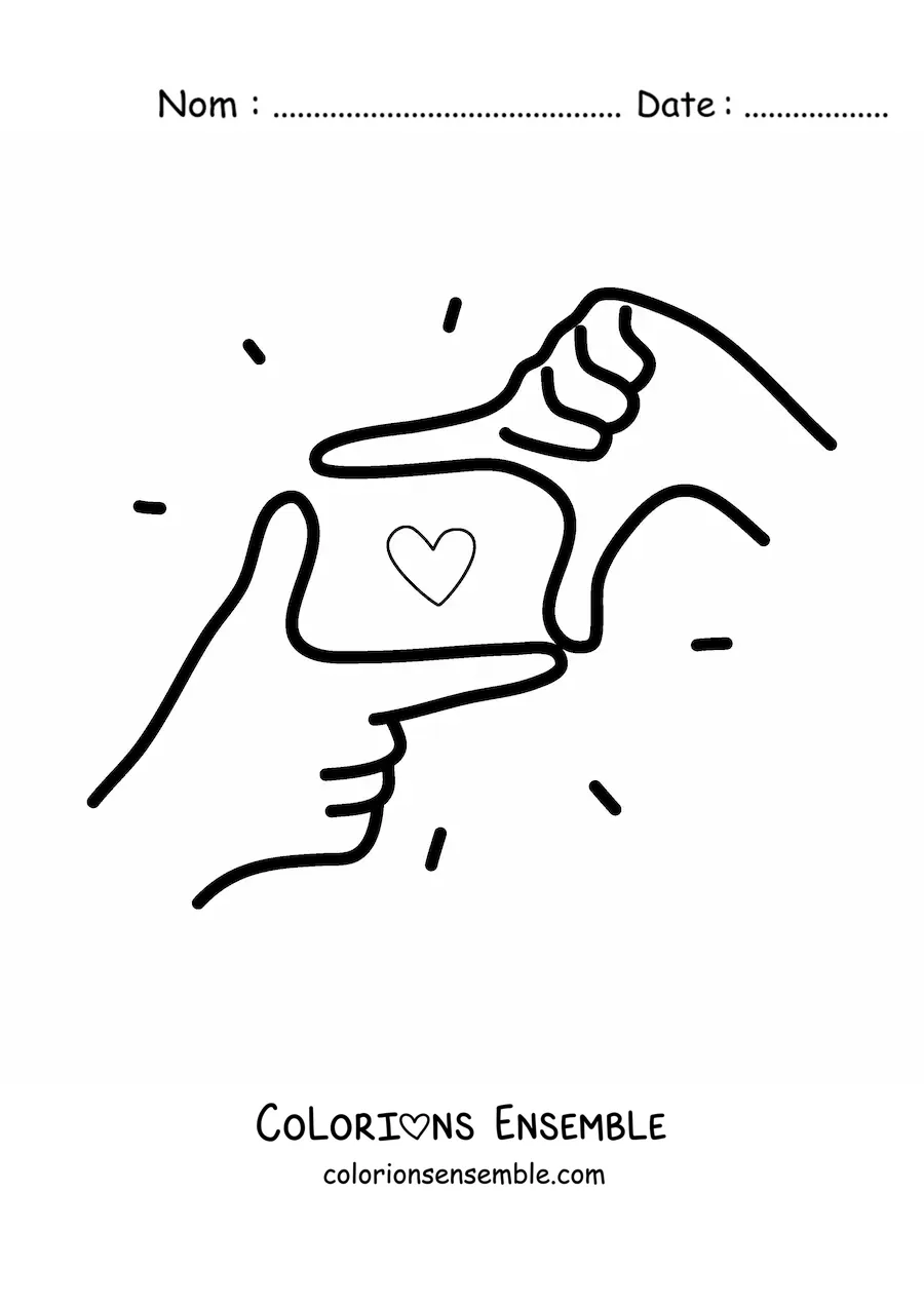 Coloriage de deux mains formant un cadre rectangulaire avec un cœur