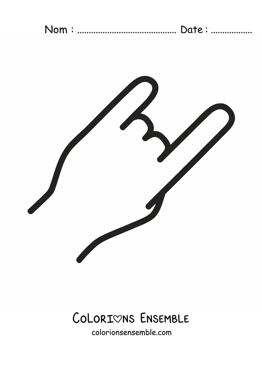 Coloriage d'une main faisant le signe du rock