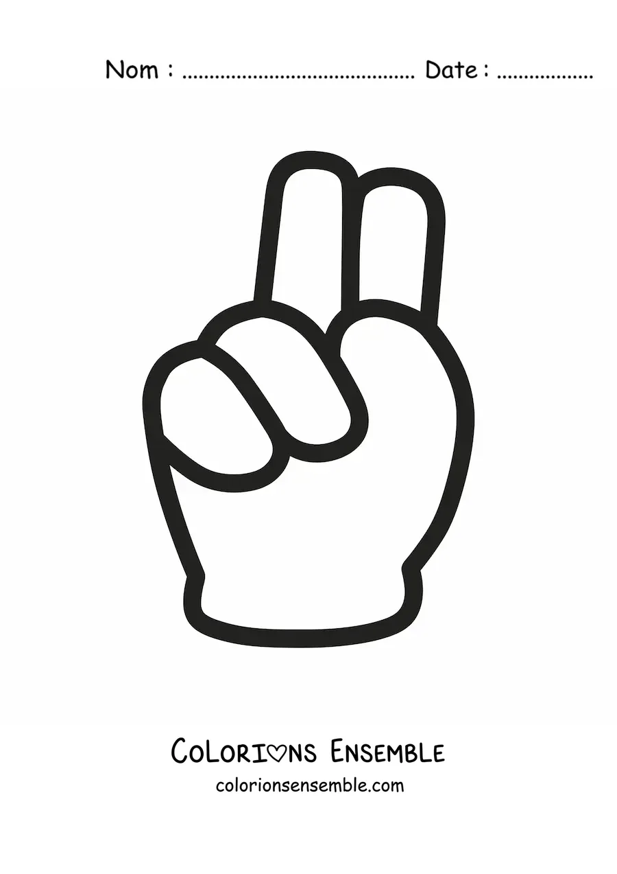 Coloriage d'une main toute simple faisant le signe du chiffre deux