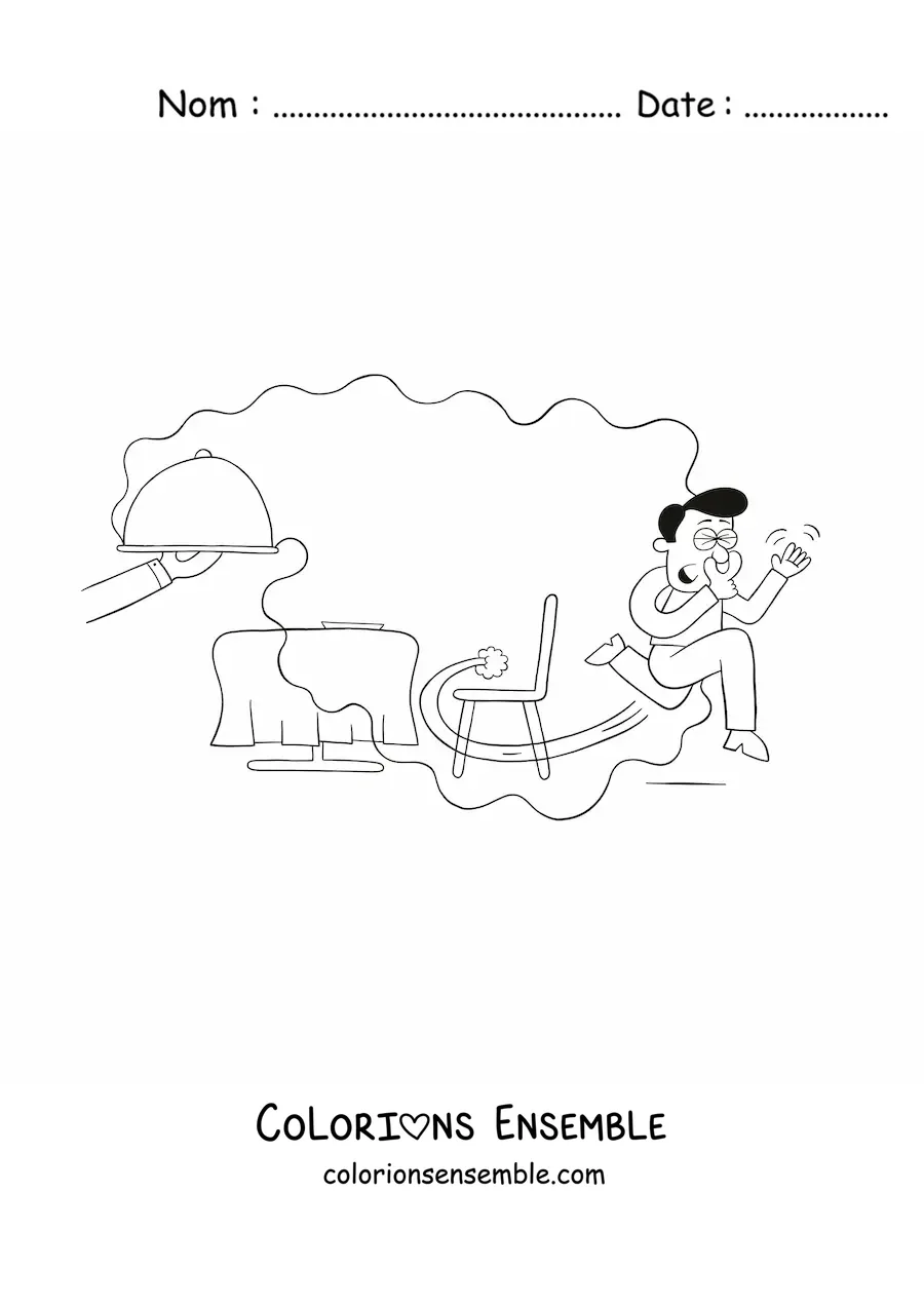Coloriage d'un homme fuyant le restaurant à cause de l'odeur désagréable de son plat