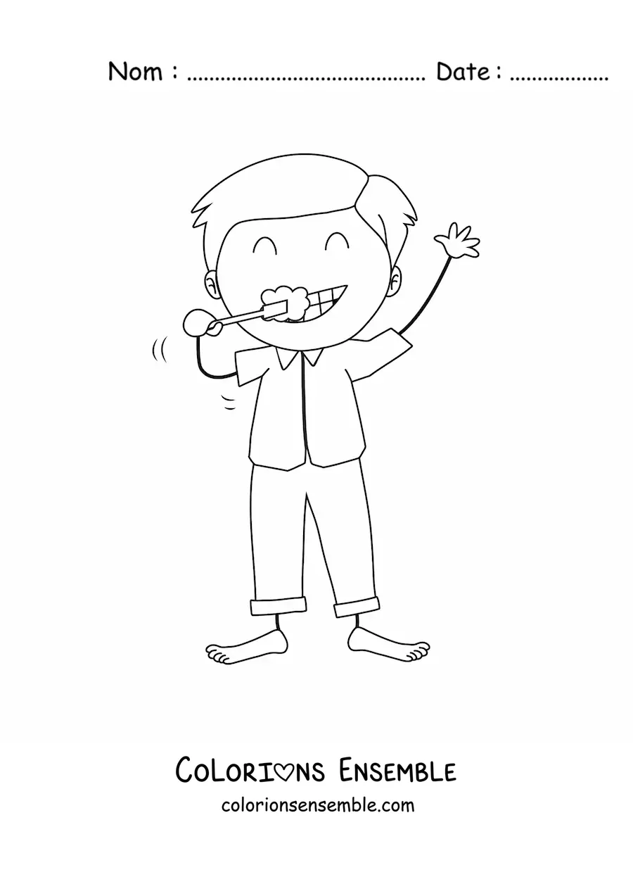 Coloriage d'un enfant en train de se brosser les dents