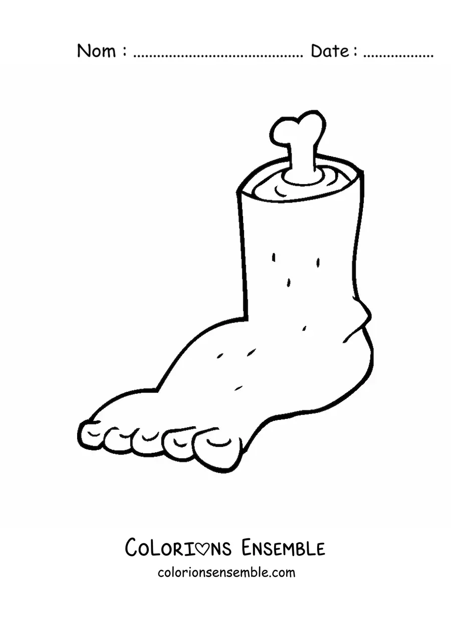 Coloriage d'un pied amputé rigolo avec un os qui dépasse