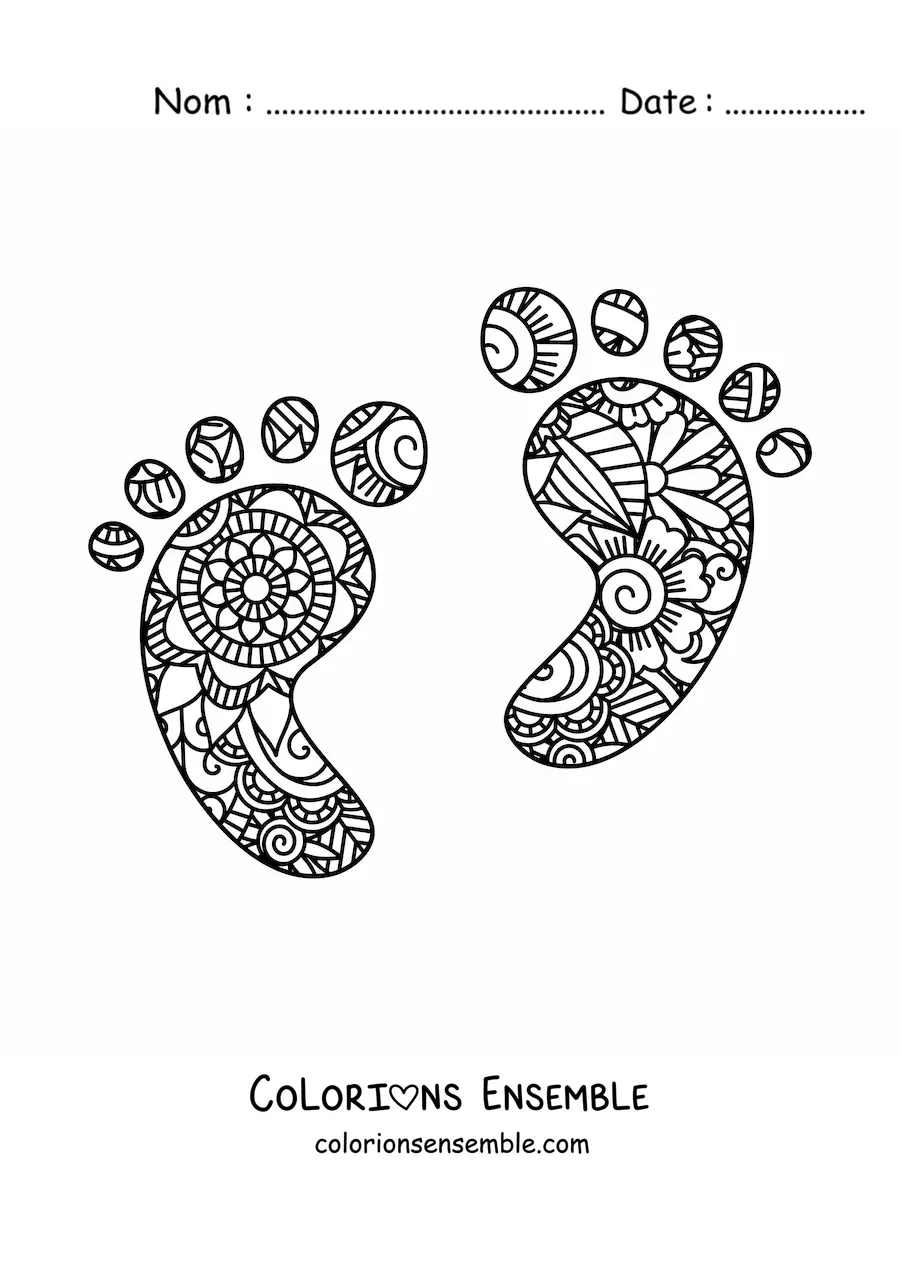 Coloriage de 2 empreintes de pied avec un motif de mandala