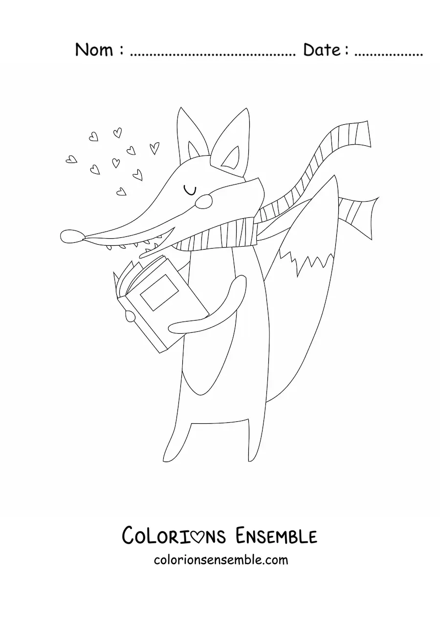 Coloriage d'un renard rigolo en train de lire un livre