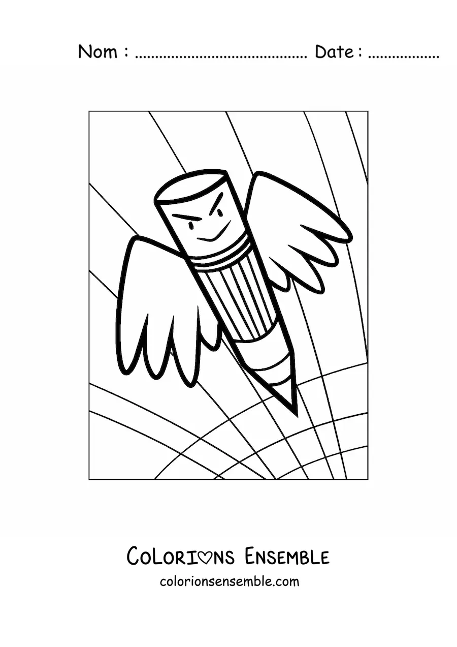 Coloriage d'un crayon rigolo avec des ailes