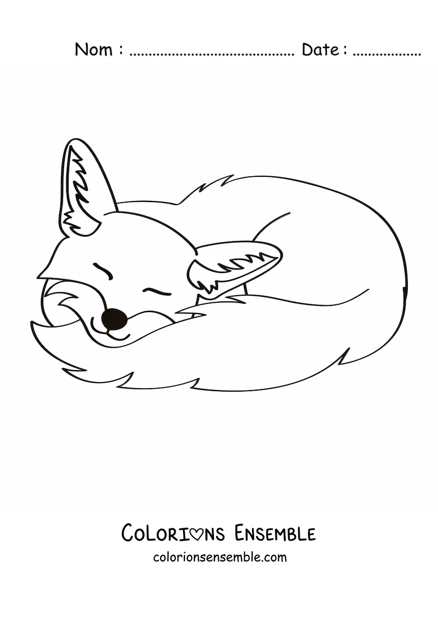 Coloriage d'un renard endormi tout souriant