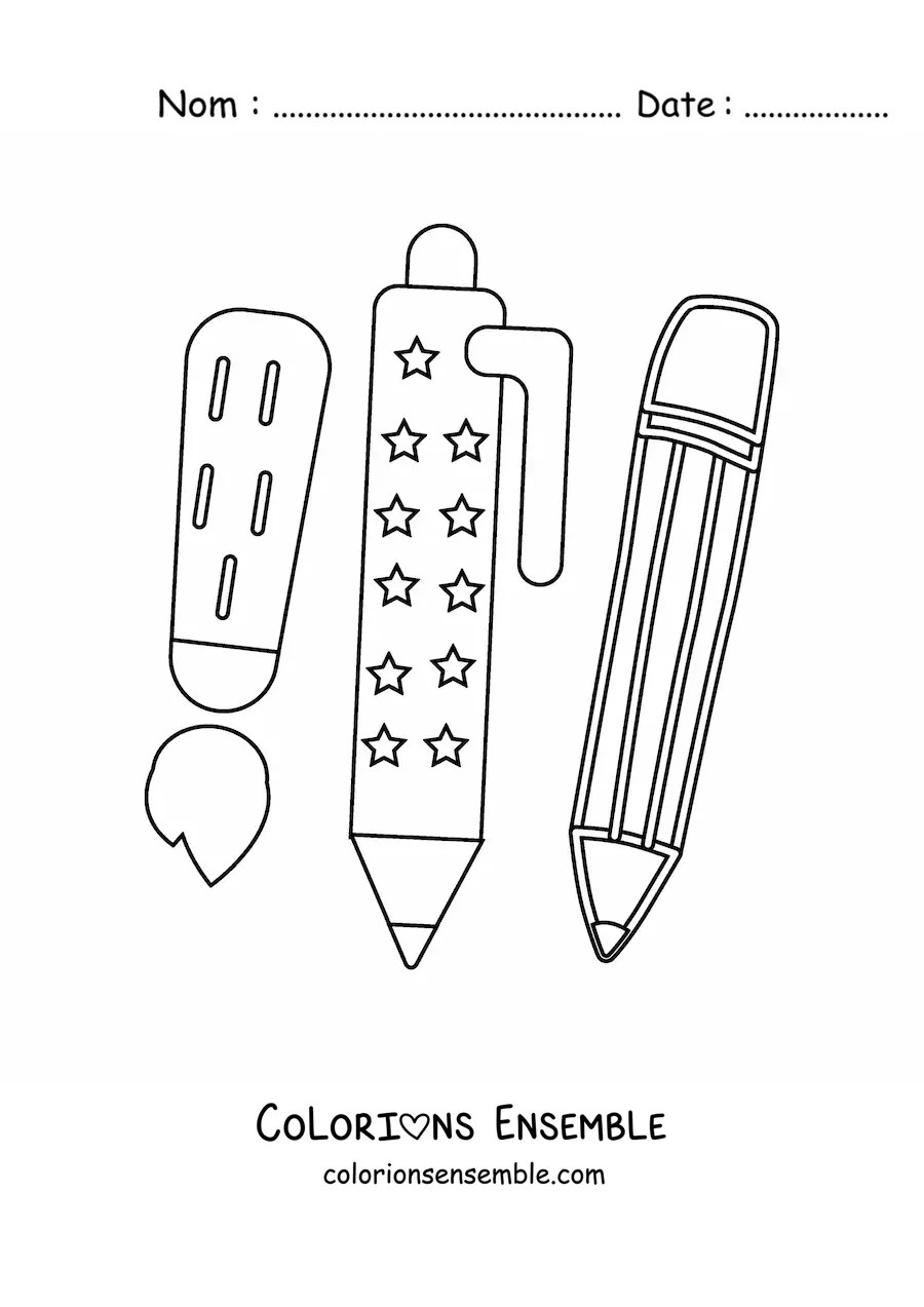 Coloriage de trois fournitures scolaires