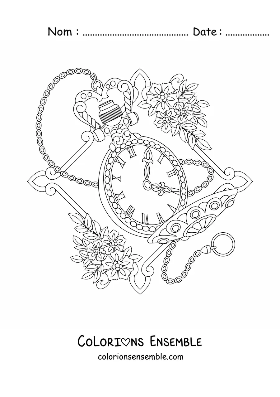 Coloriage d'une jolie horloge ancienne indiquant l'heure