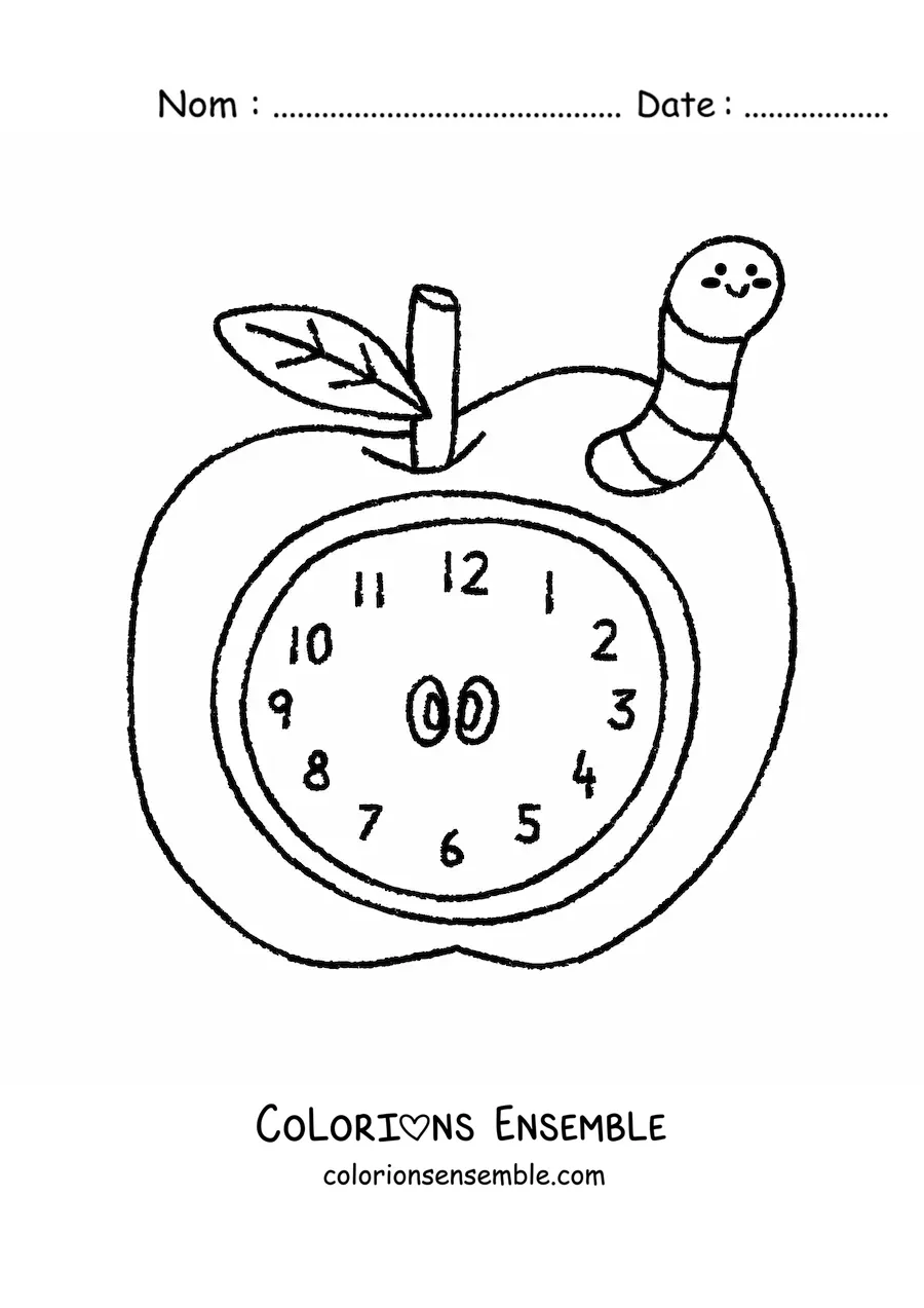 Coloriage d'une horloge en forme de pomme kawaii