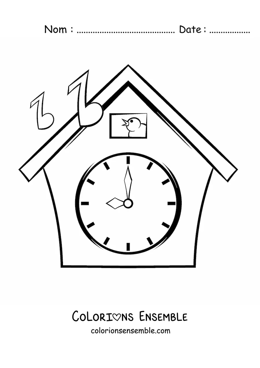 Coloriage d'une horloge à coucou indiquant l'heure