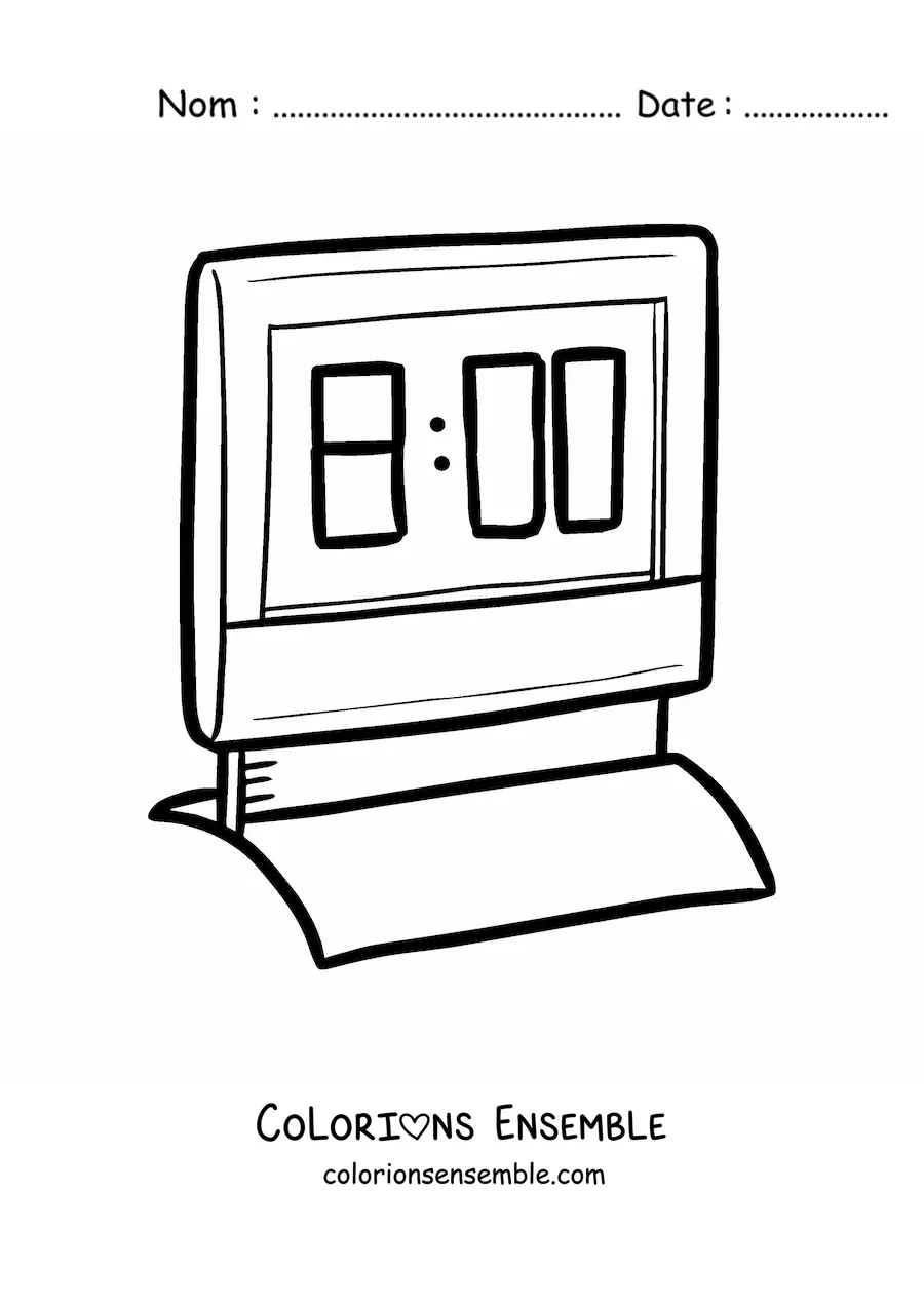 Coloriage d'une horloge numérique indiquant l'heure