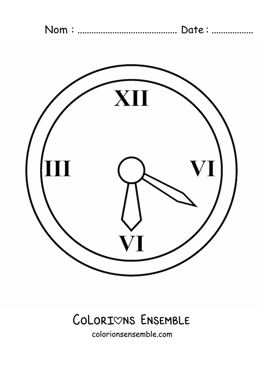 Image à colorier d’une horloge murale qui indique l’heure