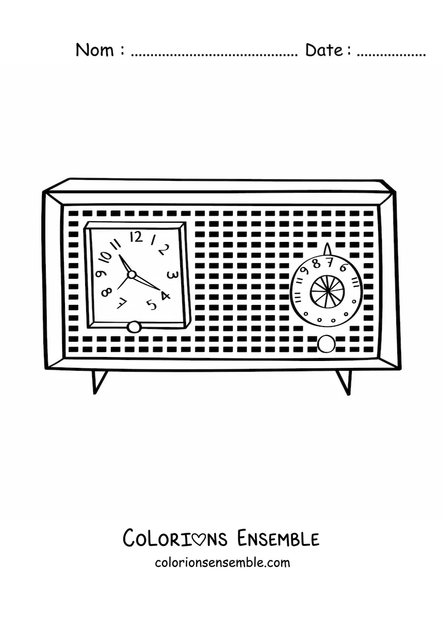 Image à colorier d’un vieux radio-réveil