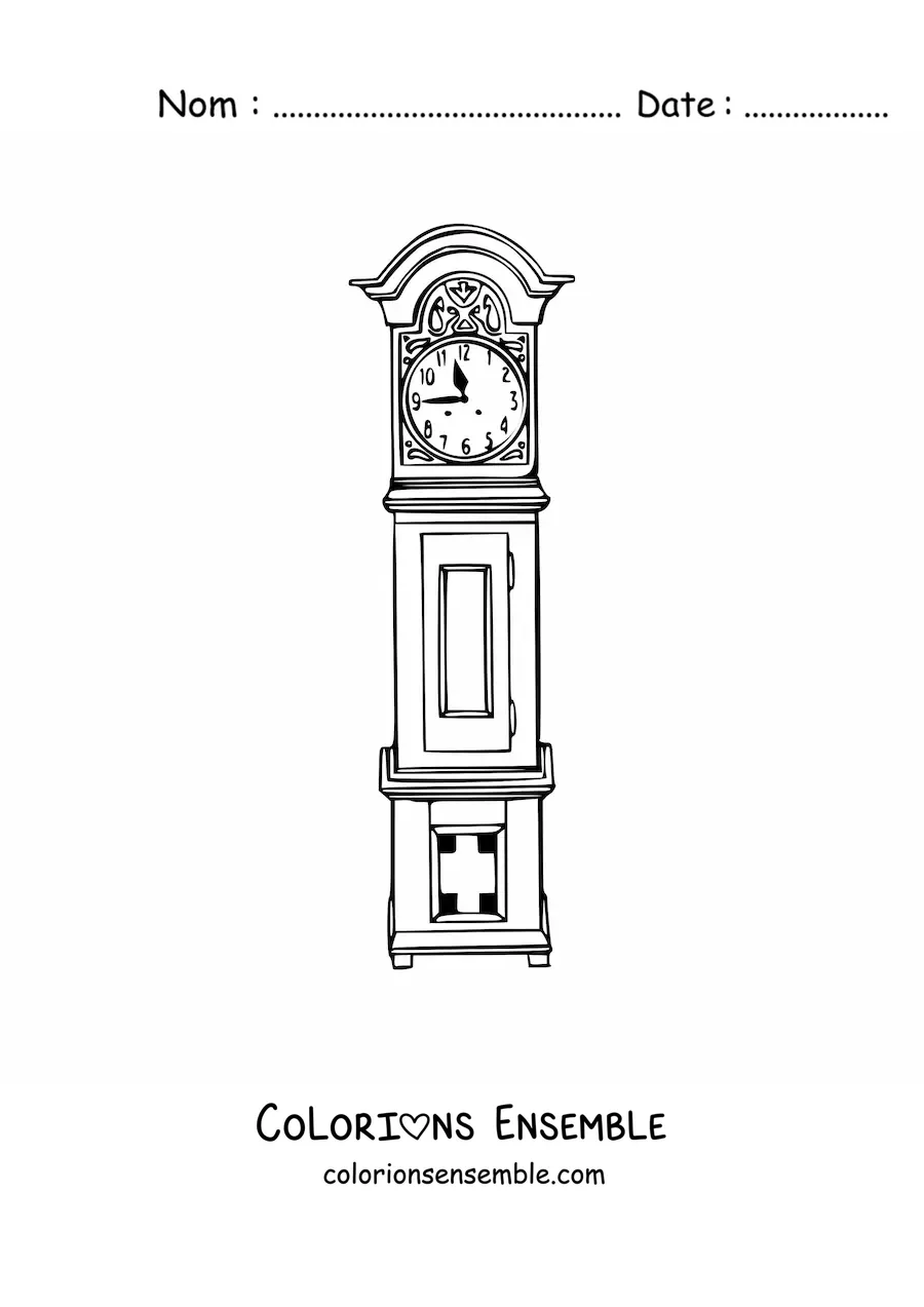 Image à colorier d’une horloge ancienne qui indique l’heure