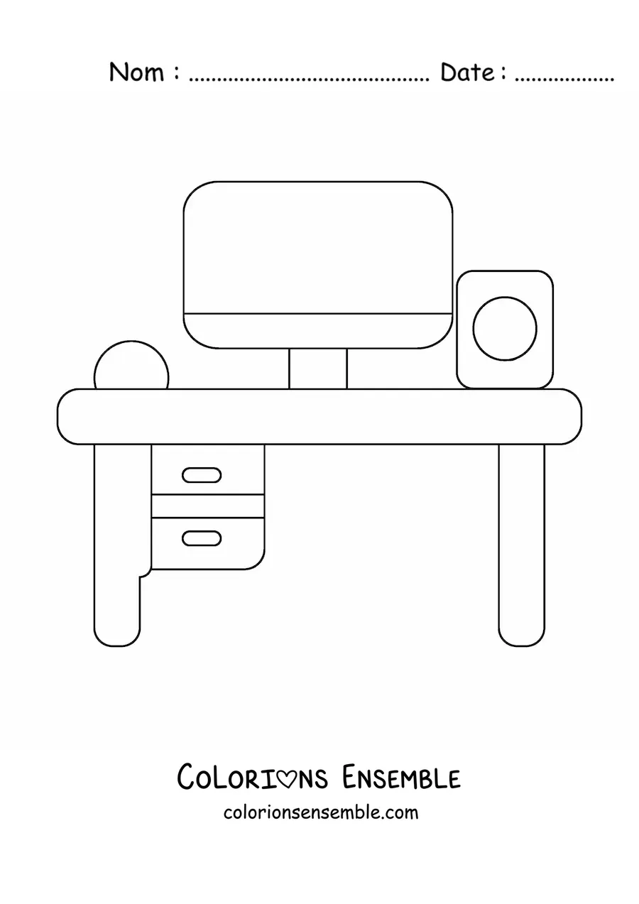 Image à colorier d’un bureau avec un ordinateur