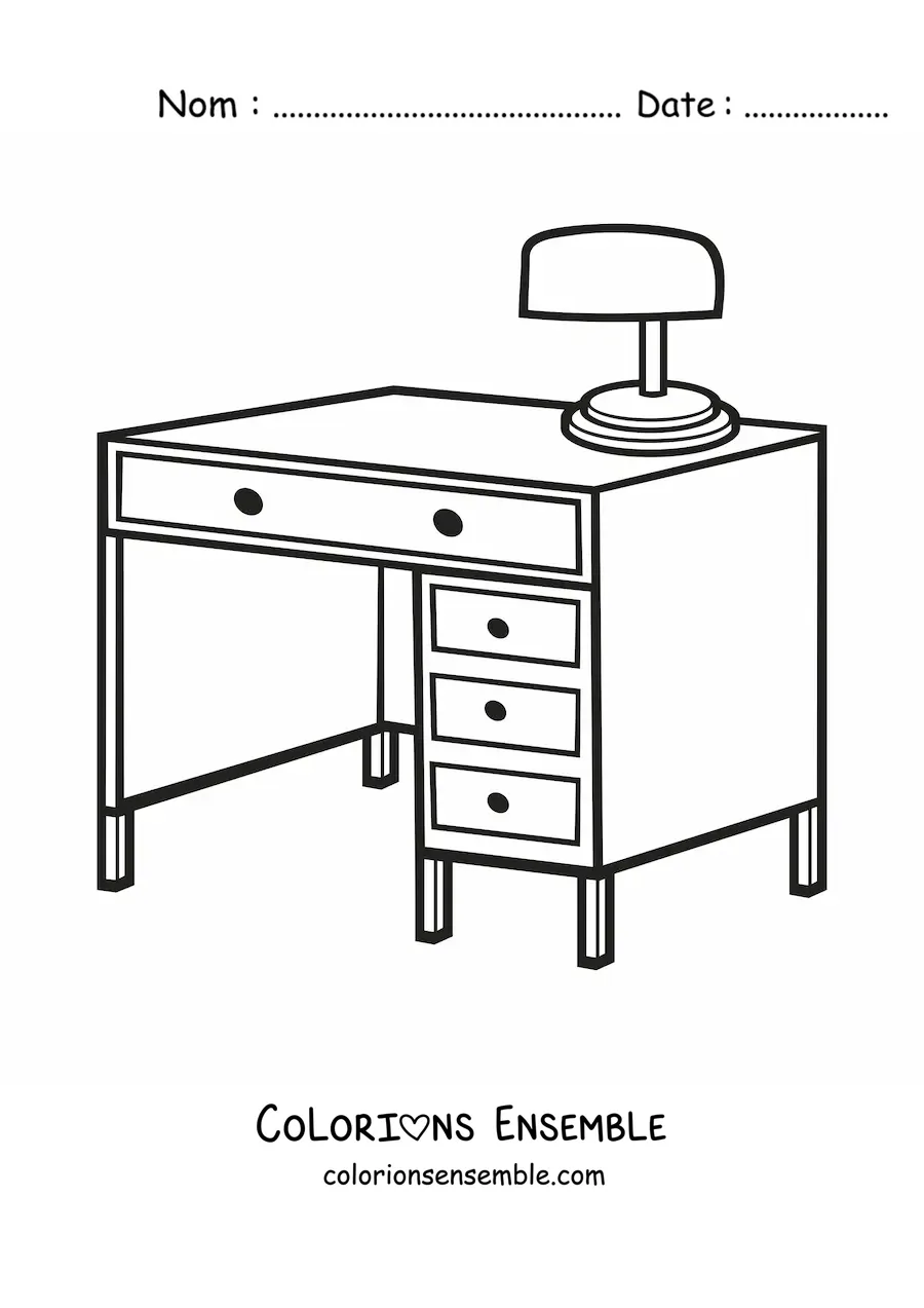 Image à colorier d’un bureau avec une lampe