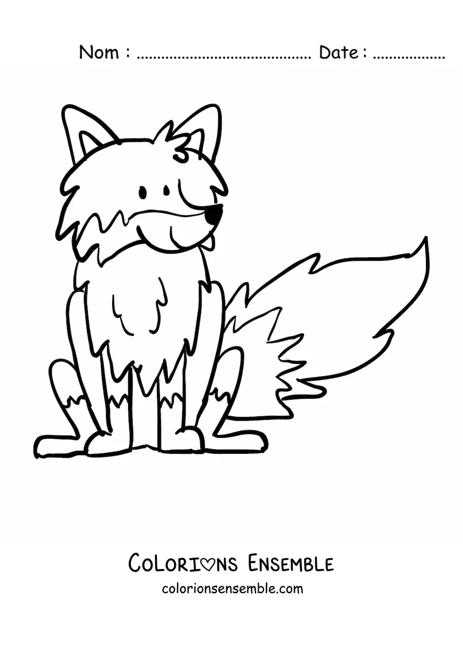 Coloriage d'un renard de dessin animé assis et souriant