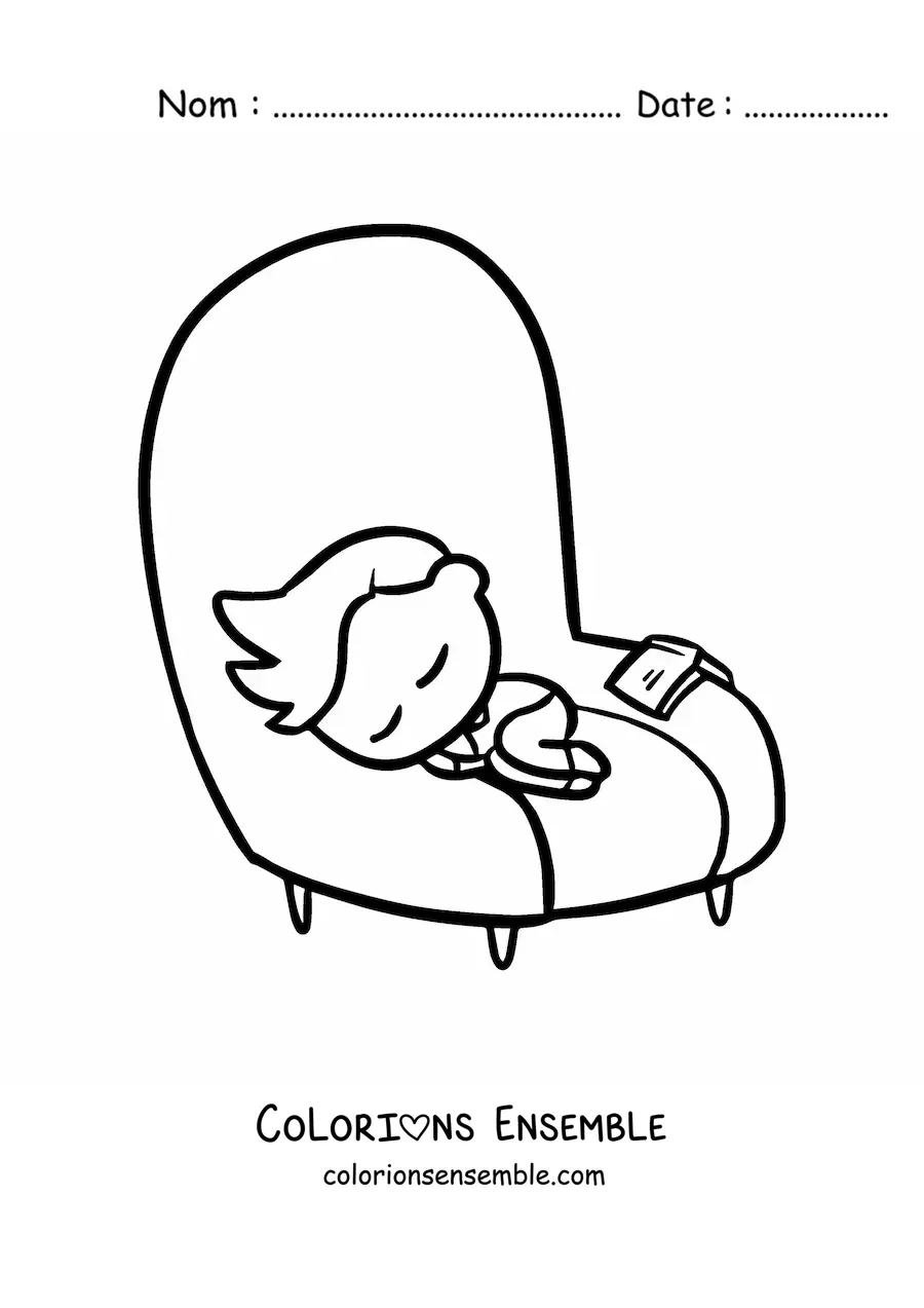 Image à colorier d’un garçon qui dort sur un fauteuil