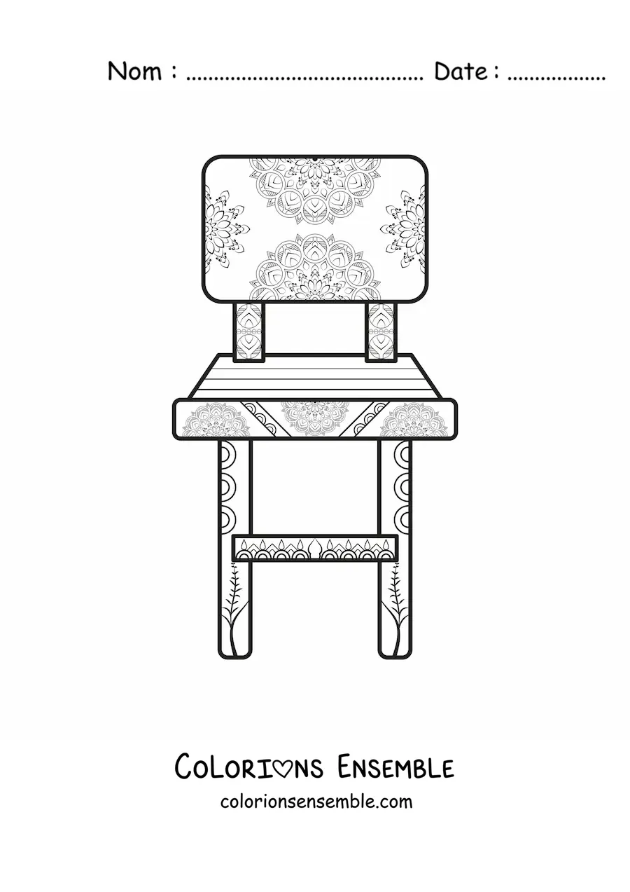 Image à colorier d’une jolie chaise avec un motif mandala