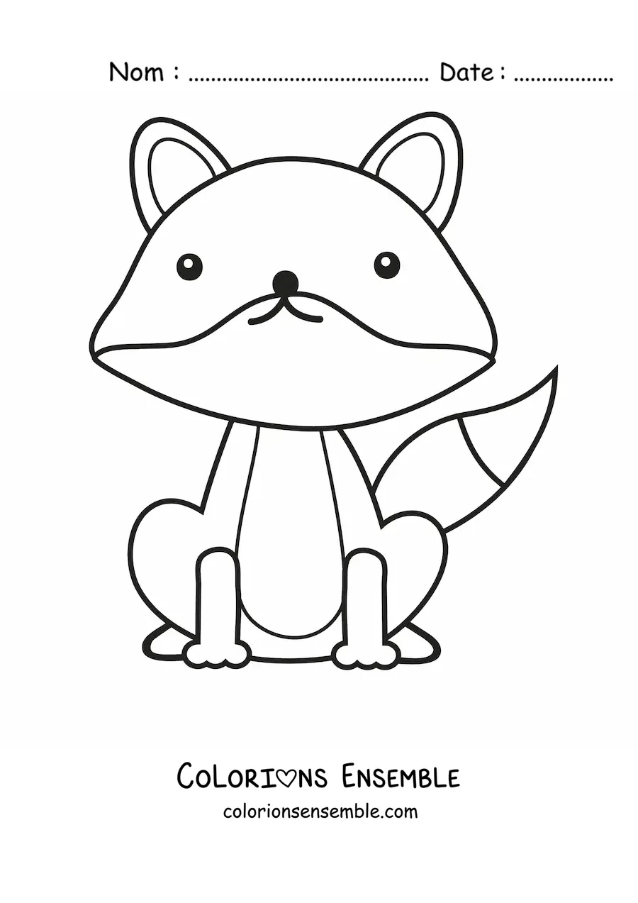 Coloriage d'un renard kawaii de dessin animé assis