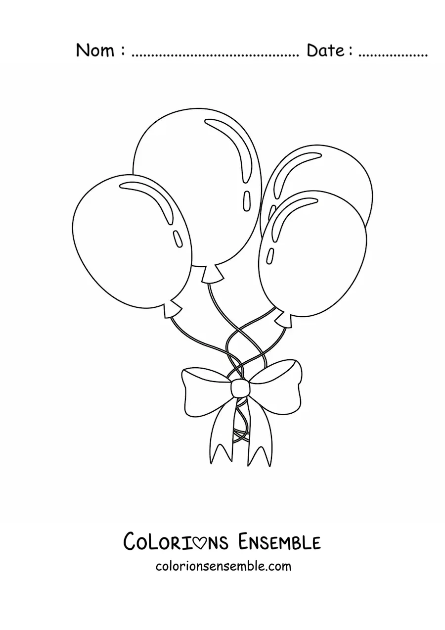 Image à colorier de quatre ballons retenus par un ruban