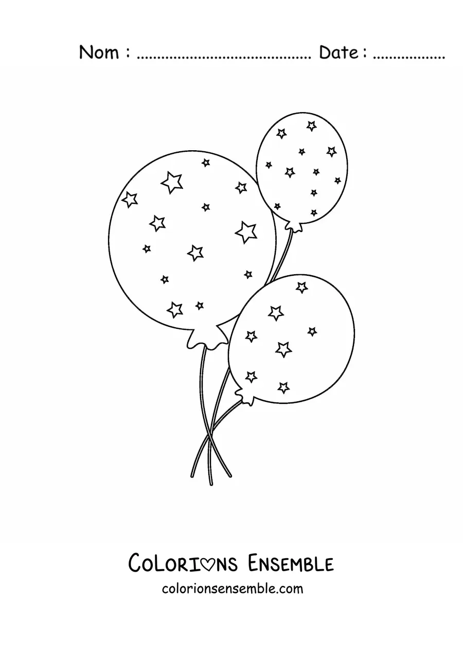 Image à colorier de trois ballons avec des étoiles