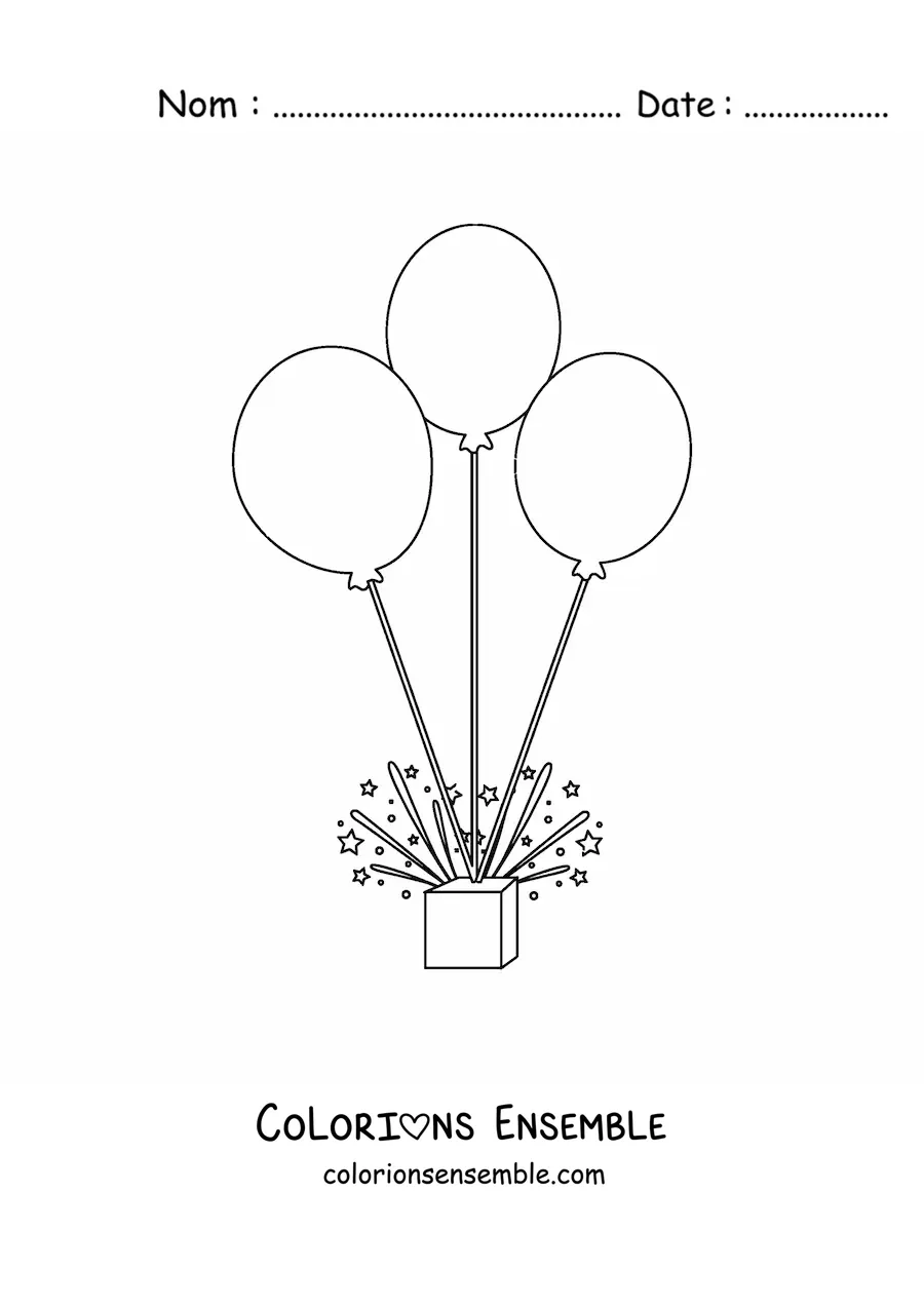 Image à colorier de trois ballons et de serpentins