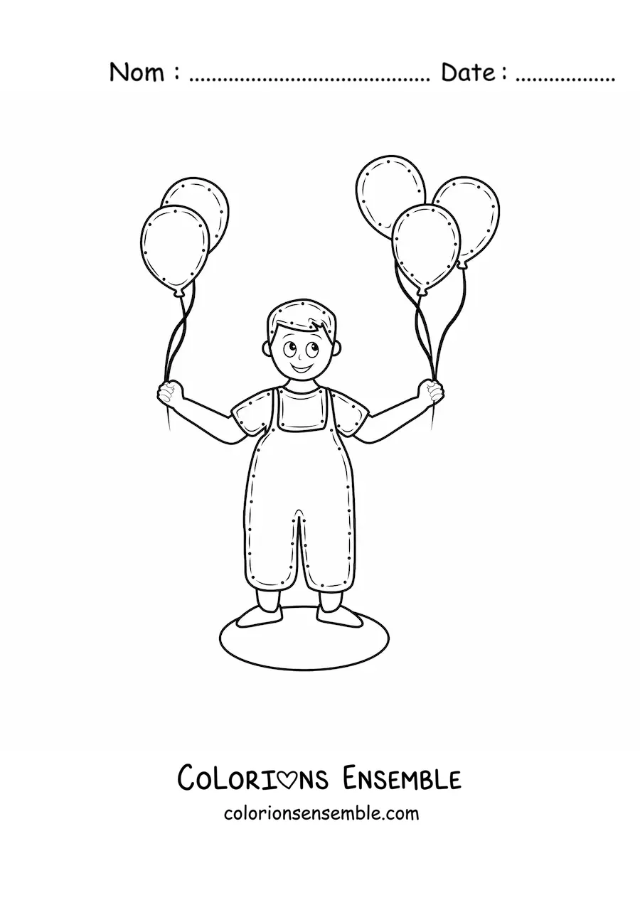 Image à colorier d’un garçon avec des ballons dans les mains