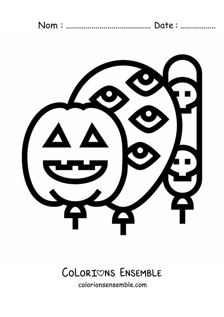 Image à colorier de trois ballons d’Halloween