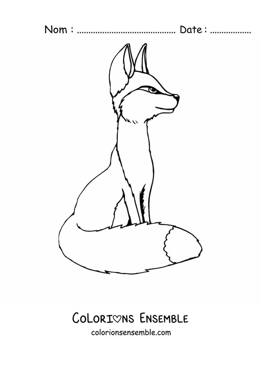 Coloriage d'un renard assis de profil, style anime