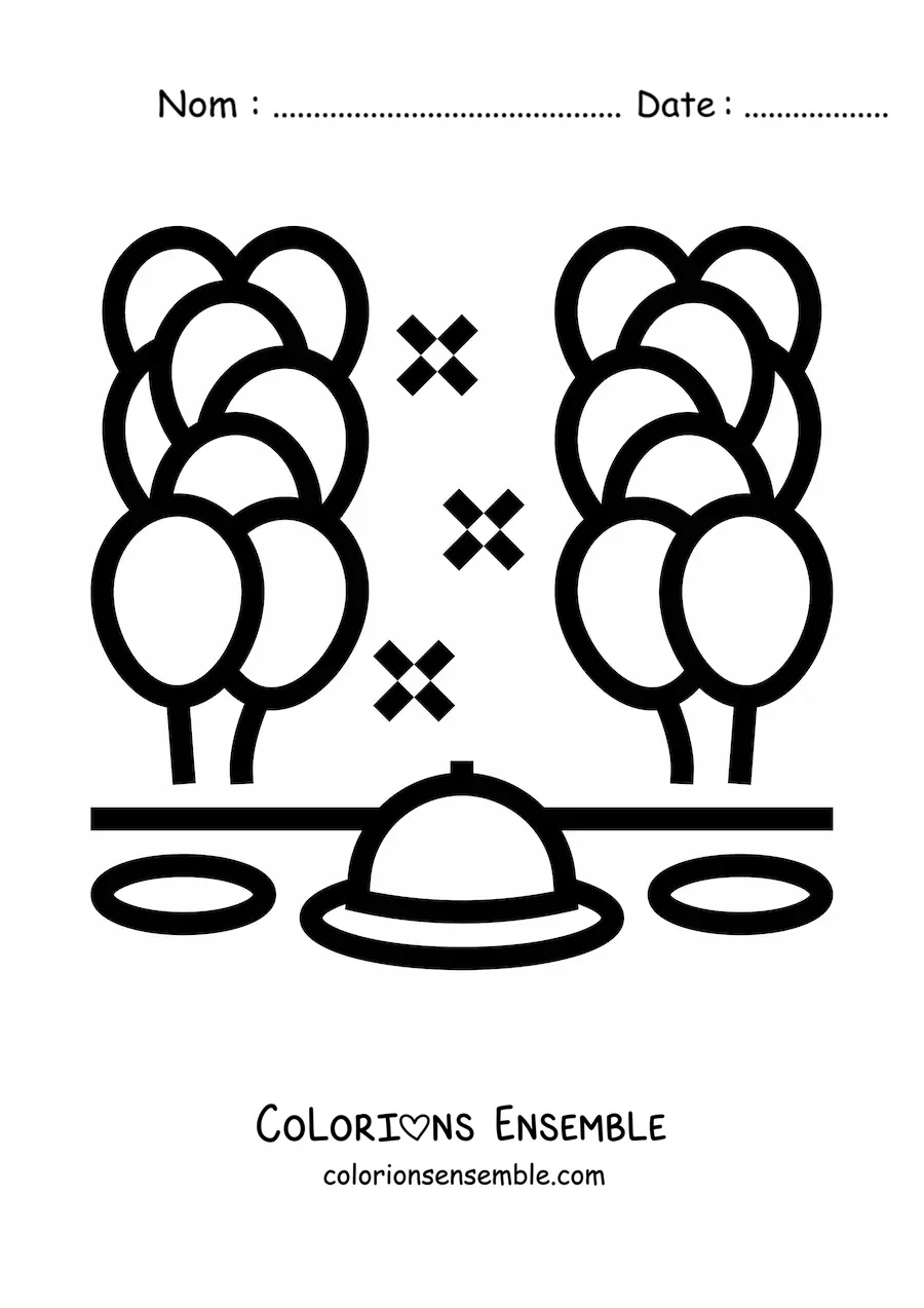 Image à colorier d’une table avec des ballons de fête