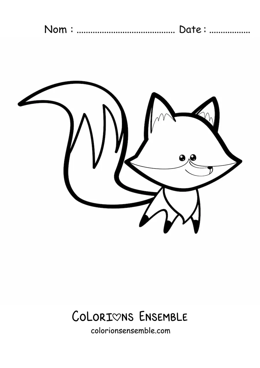 Coloriage d'un renard kawaii à la longue queue